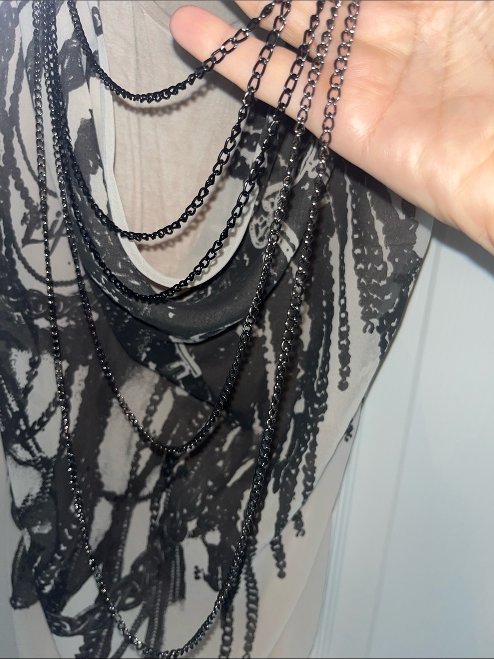 Lipsy Beige Tank Top with Black Chain Fringe Overlay - Picture 9 of 11